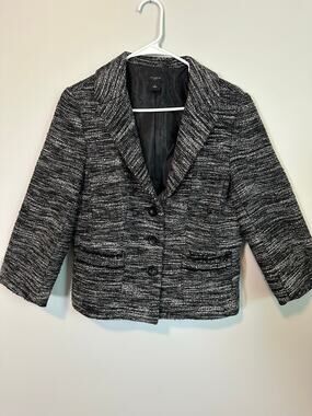 Ann Taylor Womens Size 10 Tweed Blazer Black White Cropped Jacket Office Career